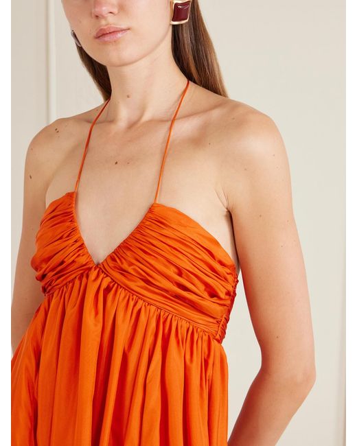 Zimmermann Orange Mahon Silk Halterneck Maxi Dress