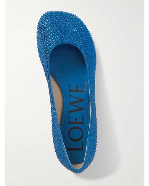 Loewe Blue Toy Crystal-Embellished Suede Ballet Flats