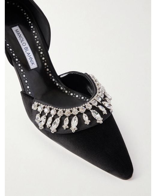 Manolo Blahnik Black Tulidor 70 Crystal-Embellished Velvet Pumps