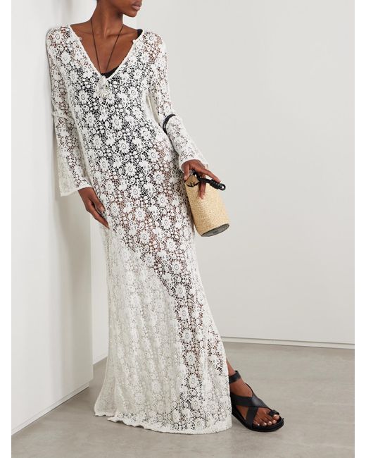 Nili Lotan White Della Maxikleid Aus Gehäkelter Baumwolle