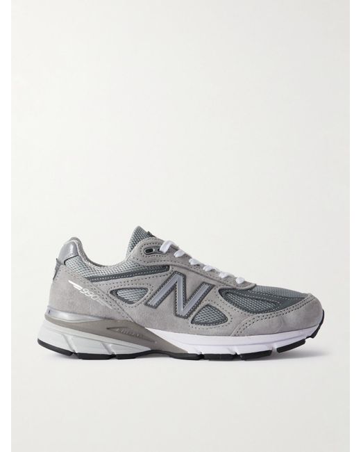 New Balance Gray 990V4 Leather-Trimmed Suede And Mesh Sneakers