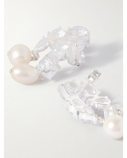 Completedworks White Cascading Recycled, Cubic Zirconia And Pearl Earrings