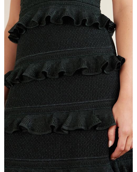 Zimmermann Black Valiant Ruffled Knitted Midi Skirt