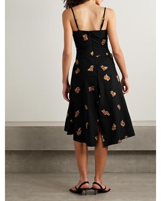 LIBEROWE Black Victoria Gathered Fil Coupé Wool-Blend Twill Midi Dress