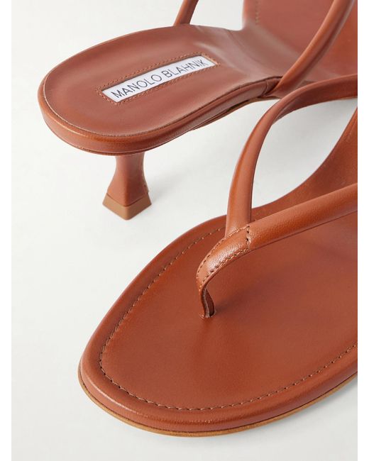 Manolo Blahnik Brown Paterno 50 Leather Thong Sandals