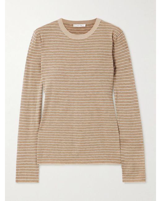 The Row Natural Juhi Striped Cotton And Cashmere-Blend Jersey T-Shirt