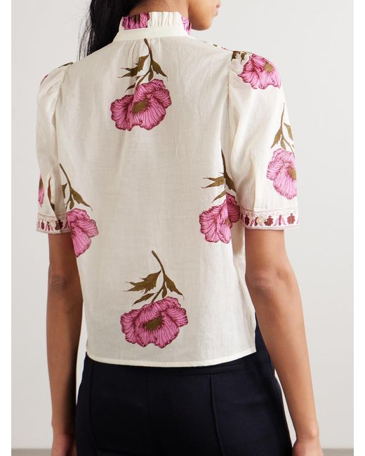 Alix Of Bohemia Pink Winn Ruffled Floral-Print Cotton-Voile Blouse