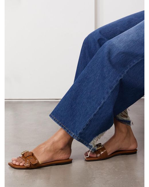 Chloé Natural Mae Buckle-Embellished Leather Slides