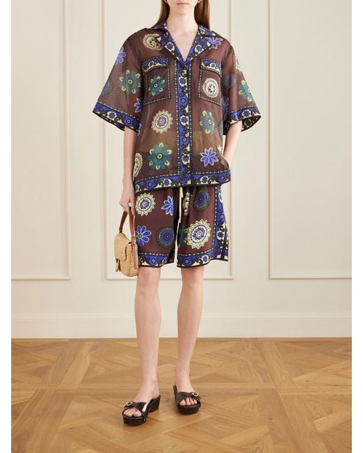 ALÉMAIS Blue Jasper Printed Cotton And Silk-Blend Shirt