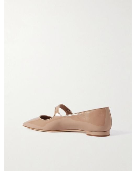 Manolo Blahnik Natural Campari Grosgrain-Trimmed Patent-Leather Ballet Flats