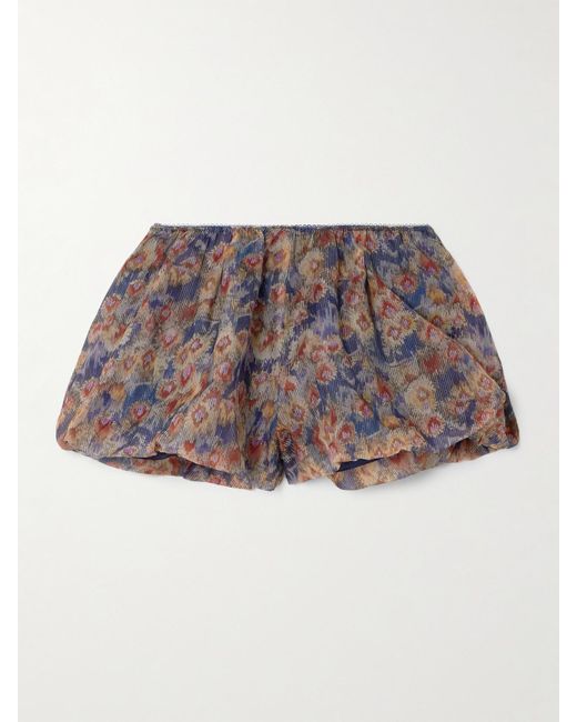 Sir Multicolor Fiore Picot-Trimmed Gathered Floral-Print Silk-Organza Shorts