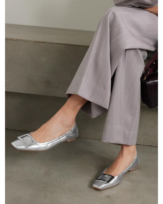 Roger Vivier White Belle Vivier 25 Embellished Metallic Ballet Flats