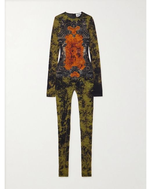 Jean Paul Gaultier Orange Printed Mesh Jumpsuit