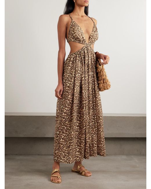 Zimmermann Natural Wanderlust Cutout Leopard-Print Cotton-Voile Maxi Dress