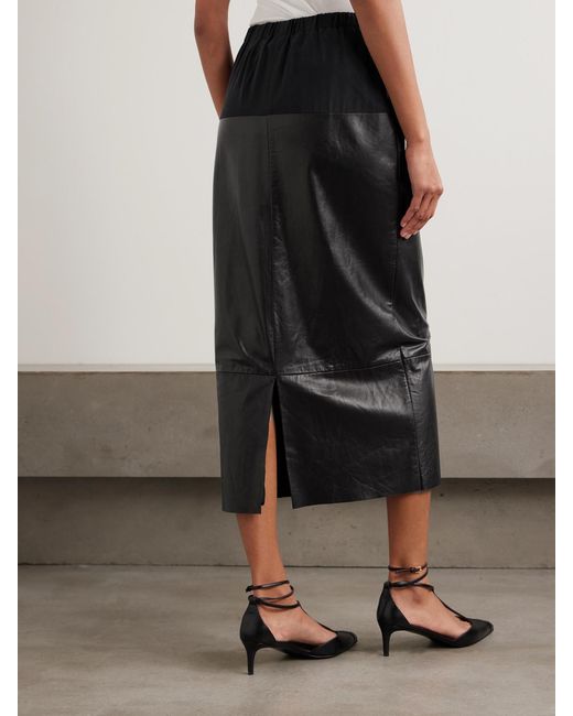 Sharon Wauchob Black Laure Paneled Silk-Jersey And Leather Midi Skirt