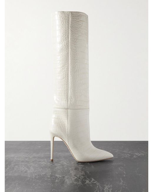 Paris Texas White Croc-Effect Leather Knee Boots