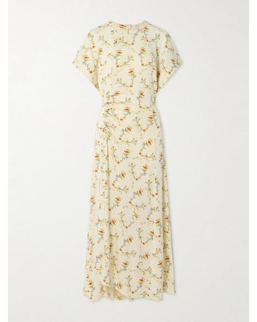 Rabanne Metallic Embellished Floral-Print Stretch-Satin Maxi Dress