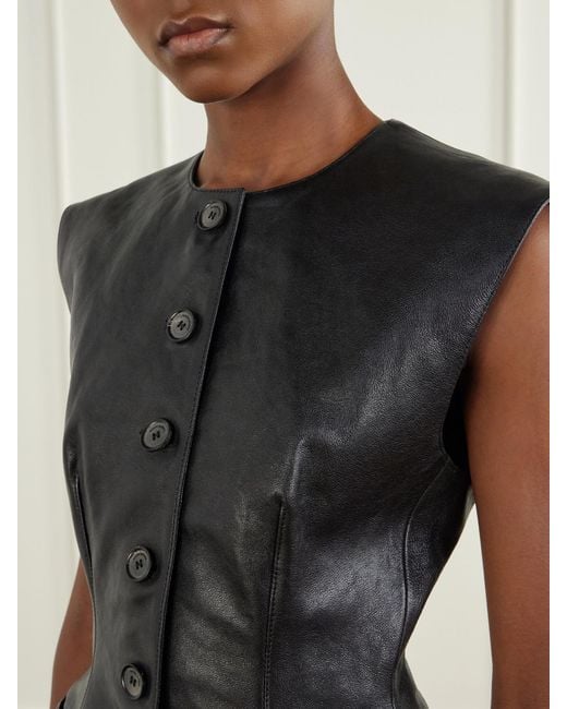 Magda Butrym Black Cropped Full-Grain Leather Vest