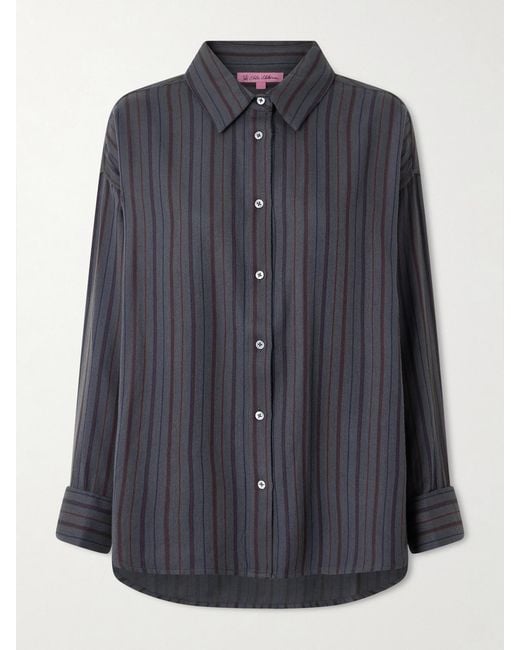 The Elder Statesman Blue Gestreiftes Hemd Aus Twill Aus Einer Woll-Kaschmirmischung