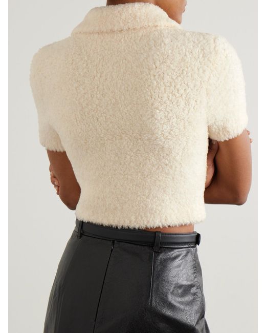 Self-Portrait Natural Cropped Embellished Wool-Blend Bouclé Top