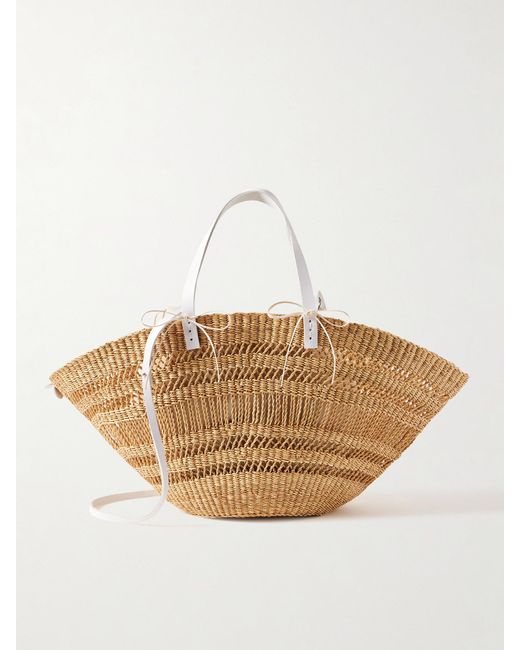 Muuñ Natural Colette Leather-Trimmed Straw Tote