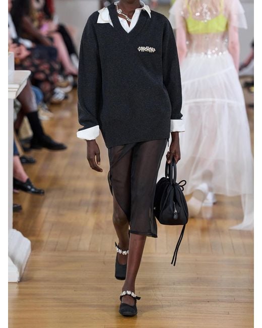 Simone Rocha Black Bow-Detailed Silk-Organza Midi Skirt