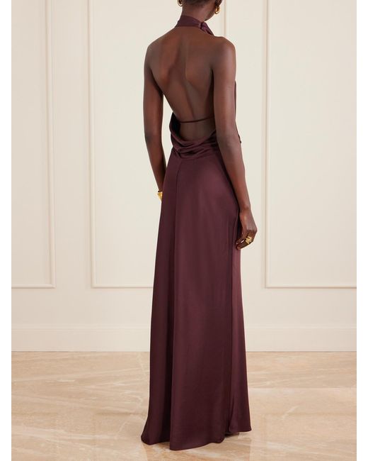 Jonathan Simkhai Purple Reannon Draped Satin Halterneck Gown