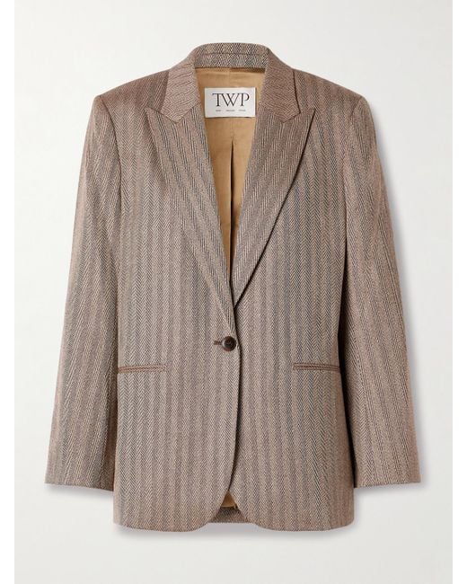 Twp Brown Girl Boy Girl Oversized Herringbone Wool-Blend Blazer