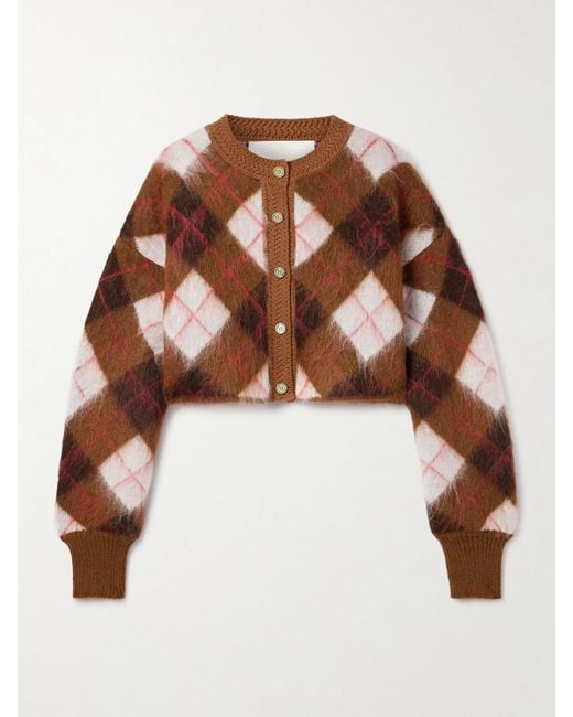 RÙADH Brown The Blane Verkürzter Cardigan Aus Einer Mohairmischung Mit Argyle-Muster