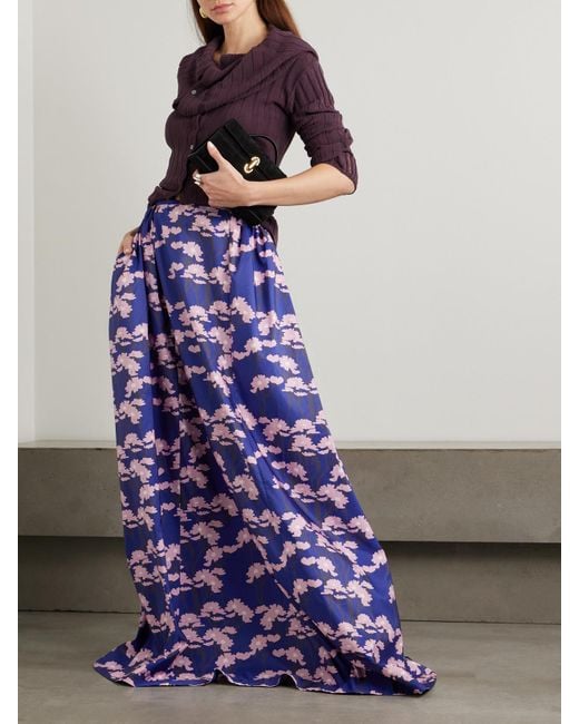 BERNADETTE Blue Elle Floral-Print Taffeta Maxi Skirt