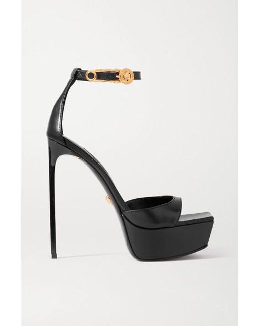 Versace Black Embellished Leather Platform Sandals