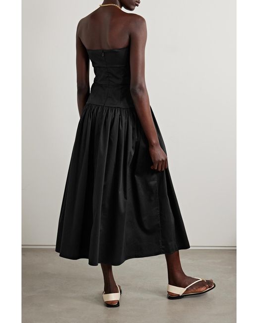 TOVE Black Lauryn Gathered Cotton-Blend Poplin Midi Dress