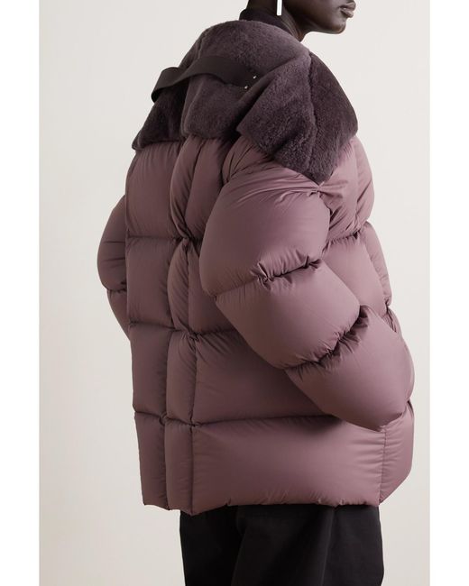 Rick Owens Purple Shearling-Paneled Quilted Shell Down Jacket