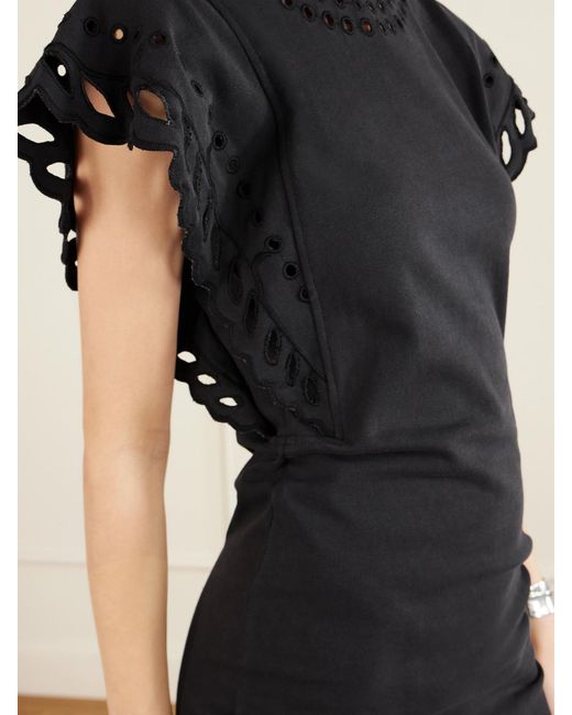Isabel Marant Black Orlane Broderie Anglaise Cotton-Jersey Mini Dress