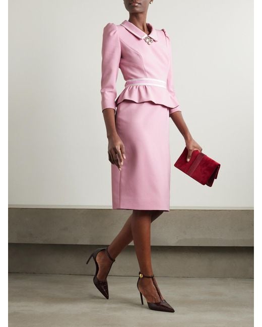 Jenny Packham Pink Honeybee Midikleid Aus Crêpe Mit Ripsbandbesätzen, Kristallen Und Schößchen