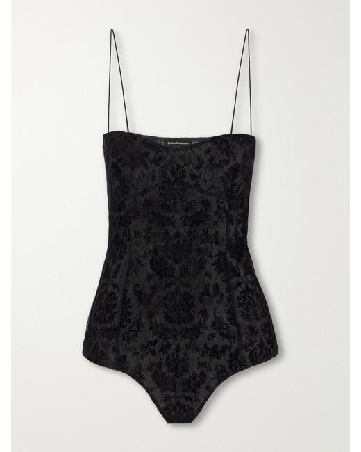 PAULINE DUJANCOURT Black Liqaa Velvet-Lace Bodysuit