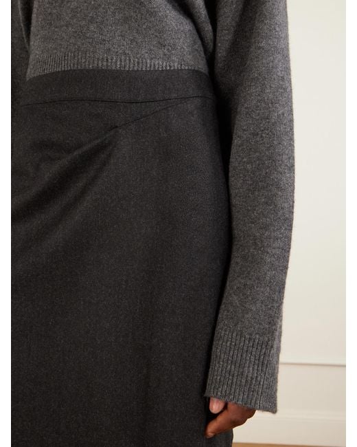 Victoria Beckham Black Wool Pleated Midi Skirt