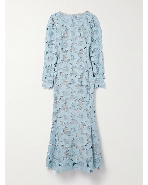 Oscar de la Renta Blue Guipure Lace Midi Dress