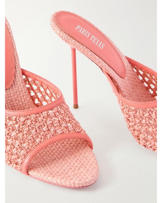 Paris Texas Pink Lidia 105 Leather-Trimmed Straw Mules