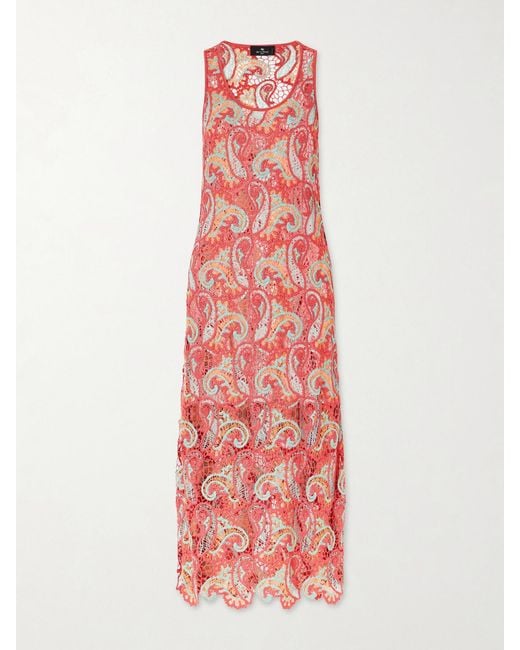 Etro Red Crocheted Midi Dress
