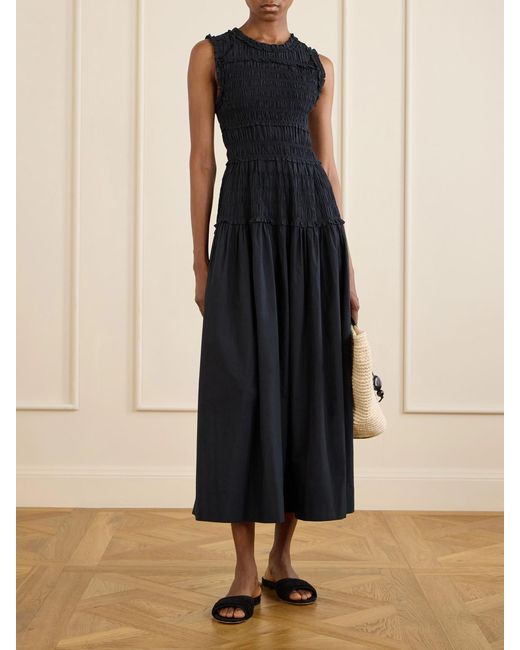 Doen Blue Mallory Cotton-Poplin Midi Dress