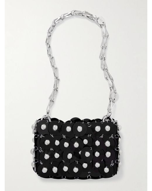 Rabanne White Sparkle Schultertasche Aus Faille Mit Pailletten Und Nieten