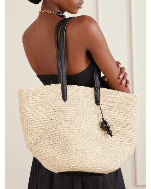 Hunting Season Natural Market Leather-Trimmed Woven Raffia Tote