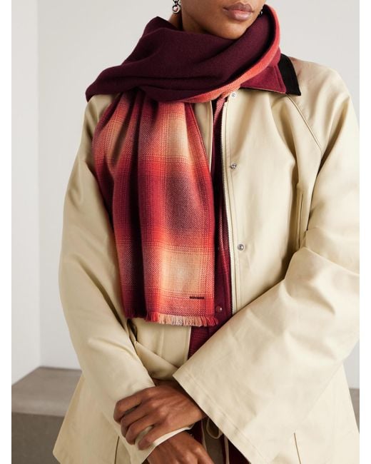 God's True Cashmere Red Fringed Checked Cashmere Scarf