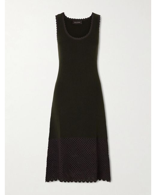 Wales Bonner Black Alice Crochet-Trimmed Ribbed Cotton-Blend Midi Dress