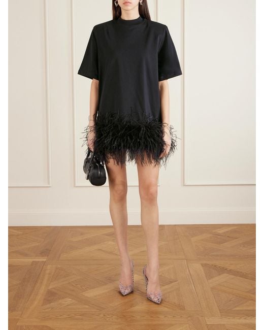 The Attico Black Feather-Trimmed Cotton-Jersey Mini Dress