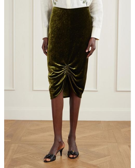 Valentino Garavani Green Ruched Velvet Skirt