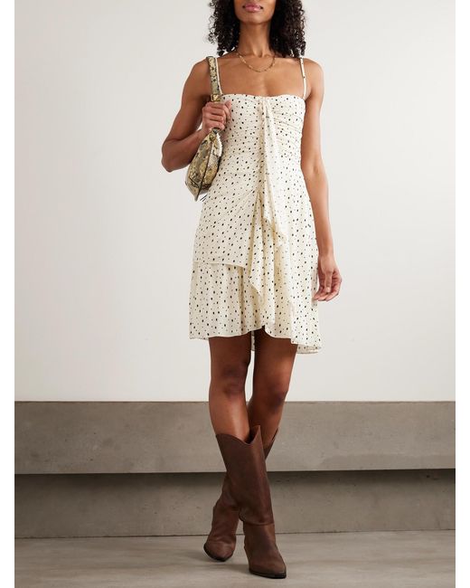 Isabel Marant Natural Gemma Ruched Draped Polka-Dot Stretch-Jersey Mini Dress