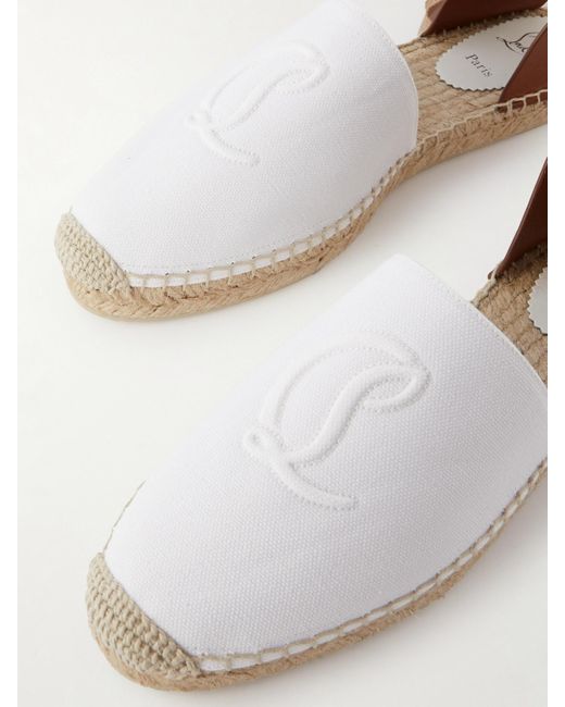 Christian Louboutin Natural Nanou Lace Tie-Detailed Grosgrain-Trimmed Leather And Canvas Espadrilles