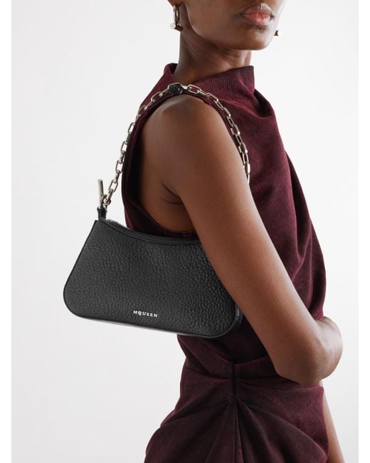 Alexander McQueen Black T-Bar Schultertasche Aus Strukturiertem Leder